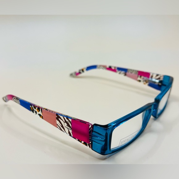 Aqua Geometric narrow readers w/spring hinges, stylish arms & Aspheric Lenses - Picture 5 of 6